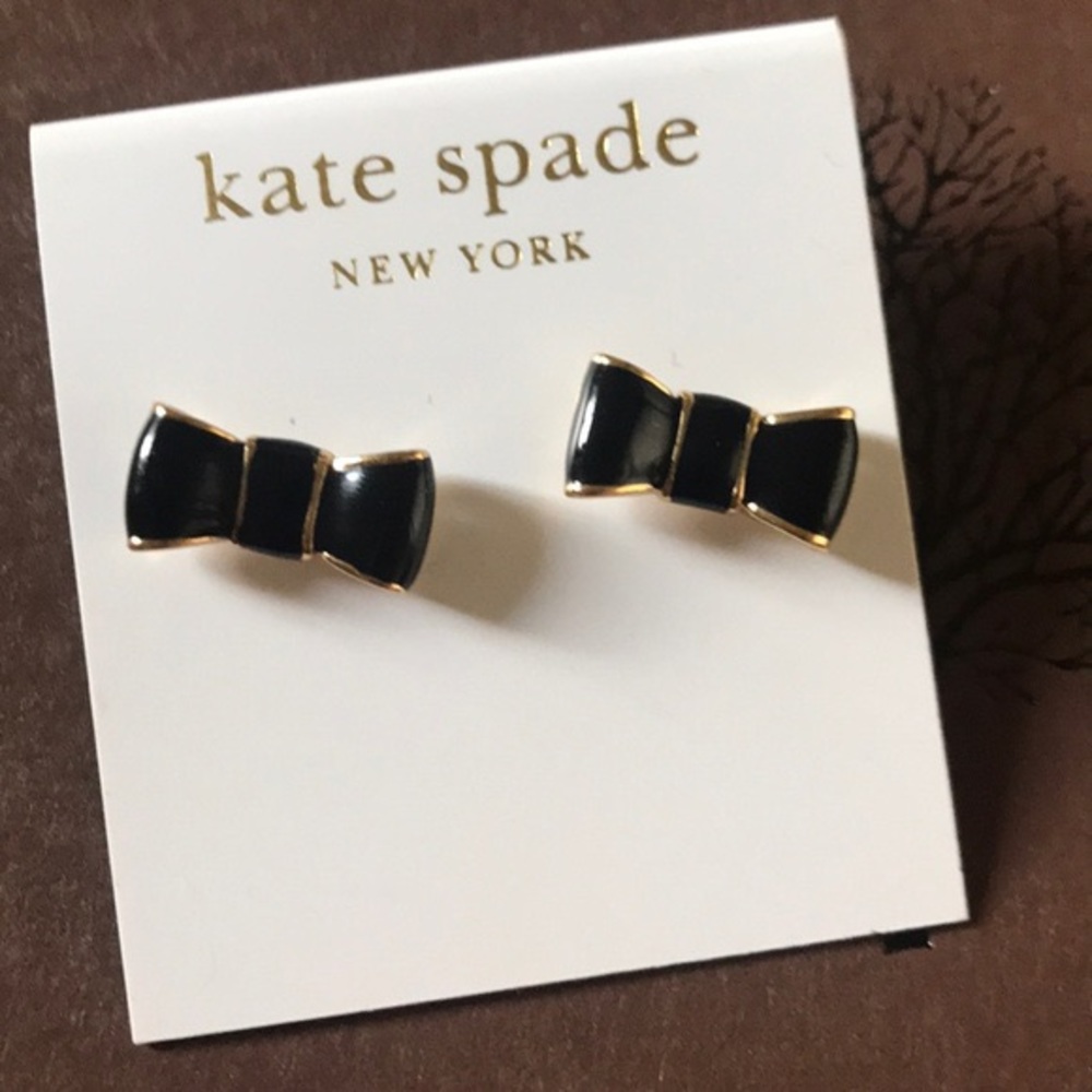 Kate Spade black bow gold earrings